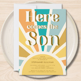 ここ来に息子レトロサンベイビーシャワー 招待状