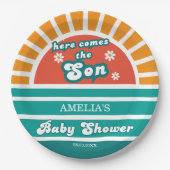 ここ来に息子レトロベビーシャワーパーティー ペーパープレート (正面)
