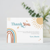 ここ来に息子レトロボホ男の子ベビースシャワー サンキューカード (スタンド正面)