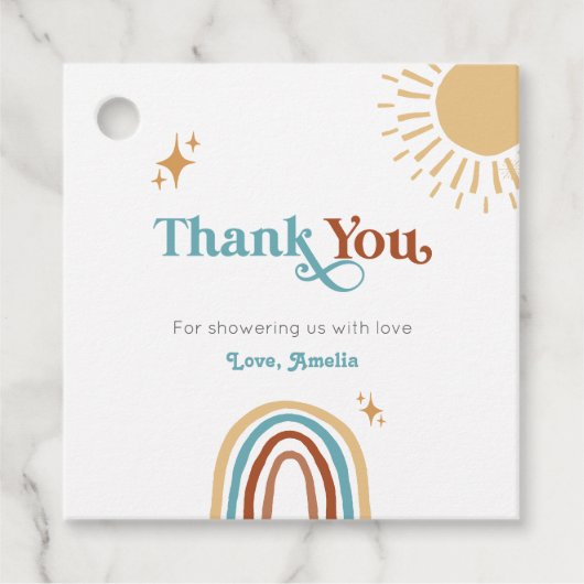 ここ来に息子レトロボホ男の子ベビースシャワー フェイバータグ (正面)