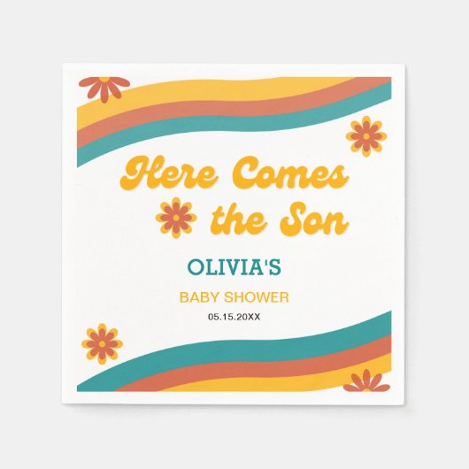 ここ来に息子レトロ男の子のシャワーパーティー スタンダードカクテルナプキン (正面)