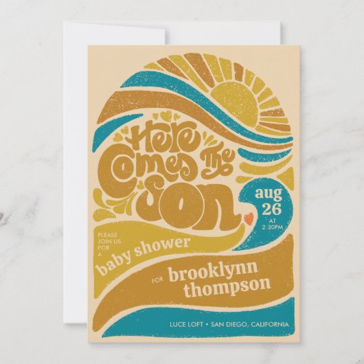 ここ来に息子レトロ男の赤ちゃんベビーシャワー 招待状 (正面)