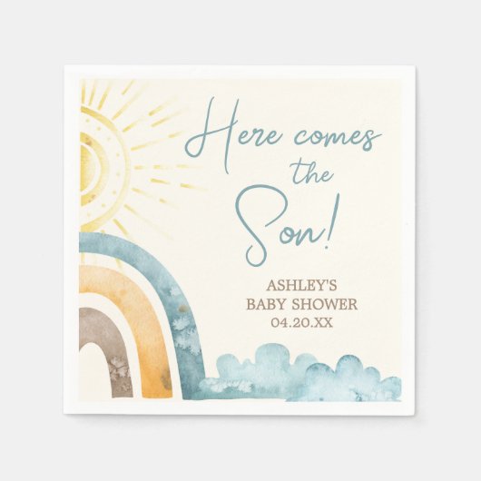 ここ来に息子レトロ赤ちゃんシャワー スタンダードカクテルナプキン (正面)