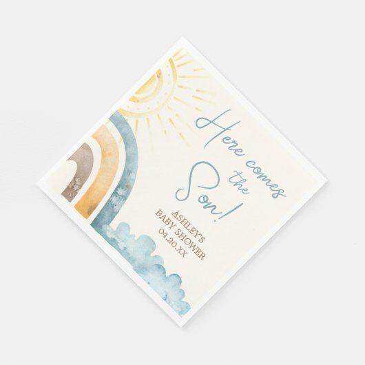 ここ来に息子レトロ赤ちゃんシャワー スタンダードランチョンナプキン (角)