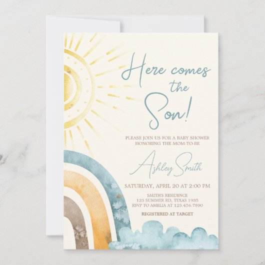 ここ来に息子レトロ赤ちゃんシャワー 招待状 (正面)