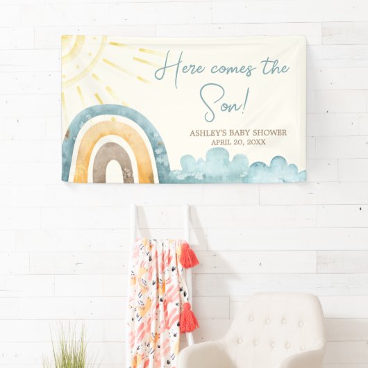 ここ来に息子レトロ赤ちゃんシャワー 横断幕 (インサイチュ)