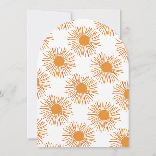 ここ来に息子bohoアーチ太陽の男の子の赤ちゃんシャワー 招待状 (裏面)