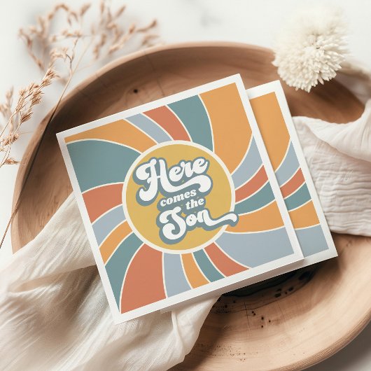 ここ来に息子Groovyレトロサン赤ちゃんシャワー スタンダードカクテルナプキン