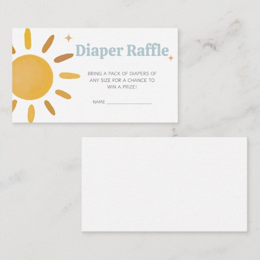 ここ来に男の子の赤ちゃんシャワーおむつラッフル エンクロージャーカード (正面/裏面)