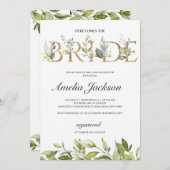 ここ来に花よめの緑の金ゴールドと葉 招待状 (正面/裏面)