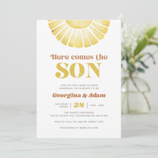 ここ来にSon Sunshine Boho Baby Shower 招待状 (スタンド正面)