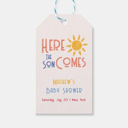 ここ来の息子レトロサンミニマルベビーシャワー ギフトタグ (正面)