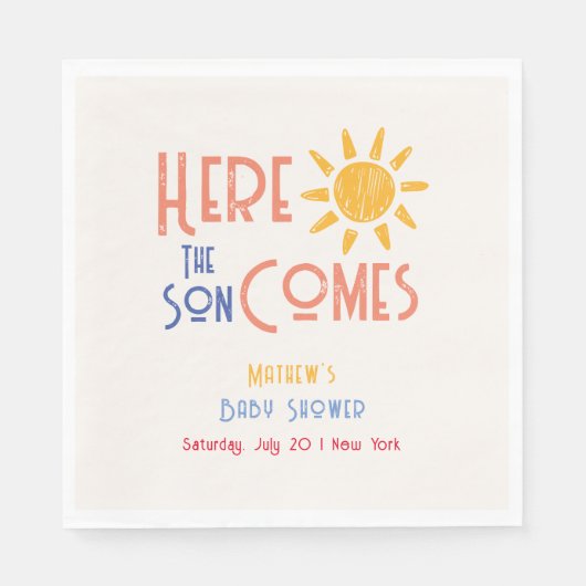 ここ来の息子レトロサンミニマルベビーシャワー スタンダードランチョンナプキン (正面)