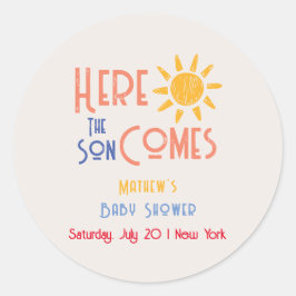 ここ来の息子レトロサンミニマルベビーシャワー ラウンドシール