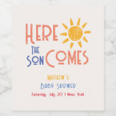 ここ来の息子レトロサンミニマルベビーシャワー ワインラベル (シングルラベル)