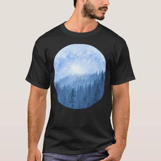 ここ来の日 – 霧の森 – 青 Tシャツ (正面)