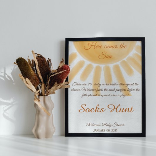 ここ来サンシャインベビーシャワー靴下狩りおもしろいゲーム ポスター