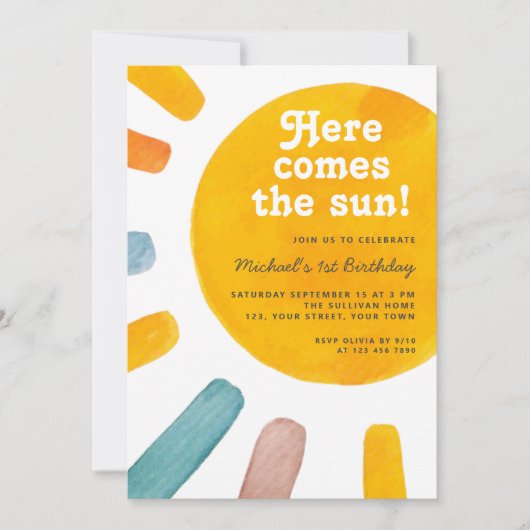 ここ来ザサンボホサンシャインファースト誕生日 招待状 (正面)