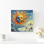 ここ来ザサン – AIアートプリント スクエア壁時計 (ホーム)