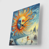 ここ来ザサン – AIアートプリント スクエア壁時計 (傾斜)