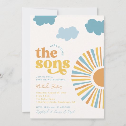 ここ来ザソンズツインボーイ赤ちゃんシャワー招待状 招待状 (正面)