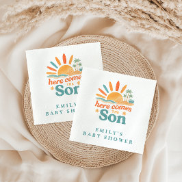 ここ来ザソンレトロ男の赤ちゃんシャワー スタンダードカクテルナプキン