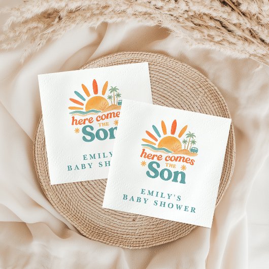 ここ来ザソンレトロ男の赤ちゃんシャワー スタンダードカクテルナプキン