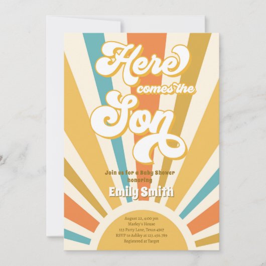 ここ来ザレトロサンシャインボーイ赤ちゃんシャワー 招待状 (正面)
