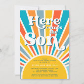 ここ来ザレトロサンシャインボーイ赤ちゃんシャワー 招待状 (正面)