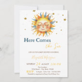 ここ来ザ日の金ゴールドグリッター星ベビーシャワー 招待状 (正面)