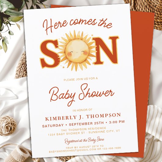 ここ来The Son Sunshine Boho Boy Baby Shower 招待状