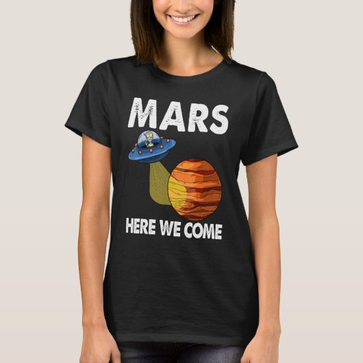 ここ私たち来火星青少年宇宙ティーズ赤火星惑星 Tシャツ (正面)