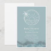 こちらが息子よ ビーチ サーフ ブルー ベイビー シャワー 招待状 (正面/裏面)