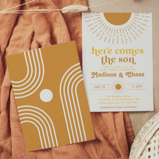 こちらが息子よ！男女混合ベビーシャワー招待状 招待状