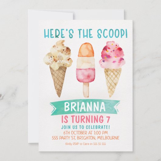 こちらが真相!アイスクリームの誕生日招待状 招待状 (正面)