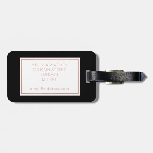 こちらにばら色の金ゴールド及び黒くフェイクなホイルの荷物のラベル ラゲッジタグ (裏面横)
