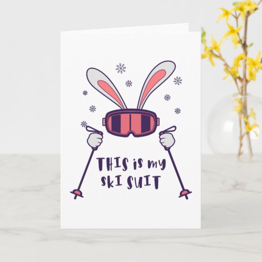 こちらはスキーウェアのスキーウサギで、スキーポール付きです カード (黄色い花)