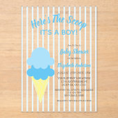 こちらはスクープのアイスクリーム夏のベビーシャワー アクリル招待状 (正面)