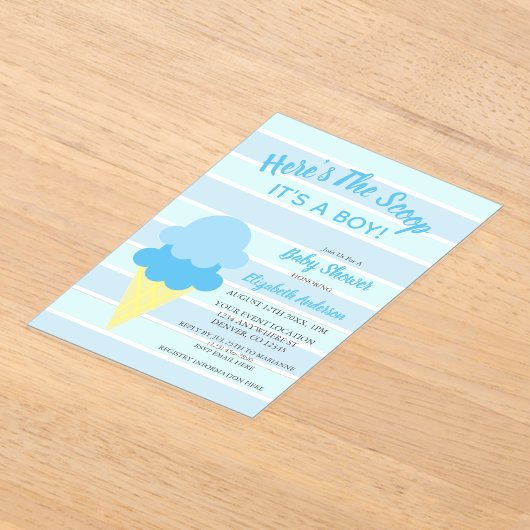 こちらはスクープのアイスクリーム夏のベビーシャワー アクリル招待状 (レイダウン)