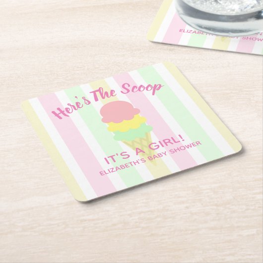 こちらはスクープのアイスクリーム夏のベビーシャワー スクエアペーパーコースター (アングル)