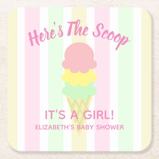 こちらはスクープのアイスクリーム夏のベビーシャワー スクエアペーパーコースター (正面)