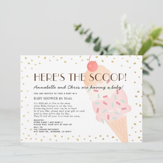 こちらはスクープ・アイス・ベビーシャワー 招待状 (スタンド正面)