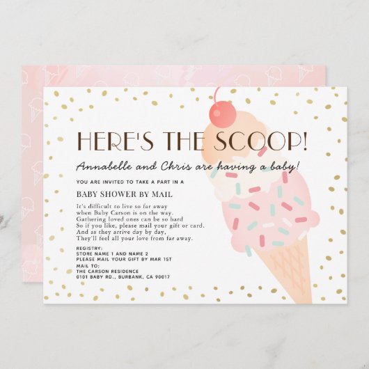 こちらはスクープ・アイス・ベビーシャワー 招待状 (正面/裏面)