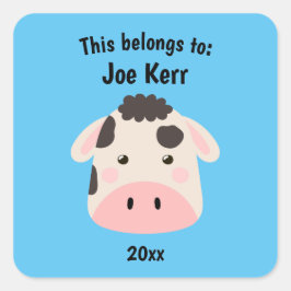 こちら新学期かわいいカウブルー スクエアシール