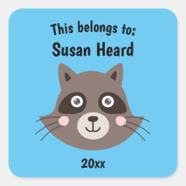 こちら新学期かわいいラクーンブルー スクエアシール