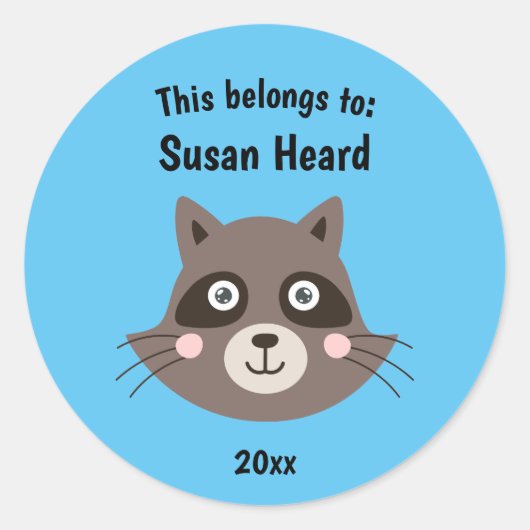 こちら新学期かわいいラクーンブルー ラウンドシール (正面)