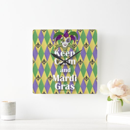 こっけい者のマスクは平静および謝肉祭を保ちます スクエア壁時計 (ホーム)