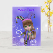 こっけい者の女の子の挨拶状 カード (黄色い花)