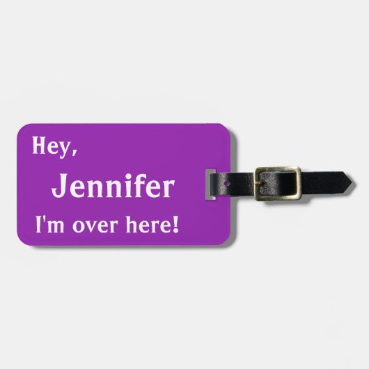こっちだ！カスタムラゲおもしろいージタグ – 紫 ラゲッジタグ (正面横)