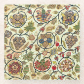 こて貝刺繍果実・花 ガラスコースター (正面)